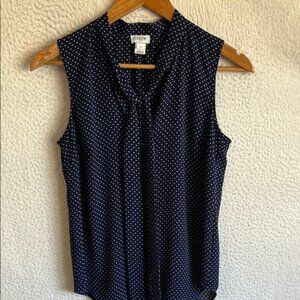 J. Crew Navy Polka Dot Sleeveless Top‎ Tie Neck XS